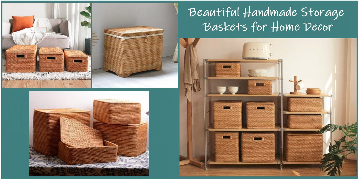 Storage Baskets for Clothes, Storage Basket with Lid, Large Rectangular Storage Baskets, Wicker Storage Baskets for Bathroom, Storage Baskets for Shelves, Storage Baskets for Kitchen