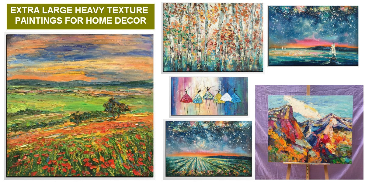 Extra Large Canvas Paintings for Living Room, Mountain Landscape Paintings, Starry Night Paintings, Large Landscape Paintings for Living Room, Modern Canvas Paintings for Bedroom, Original Landscape Paintings for Sale, Palette Knife Paintings, Heavy Texture Oil Paintings