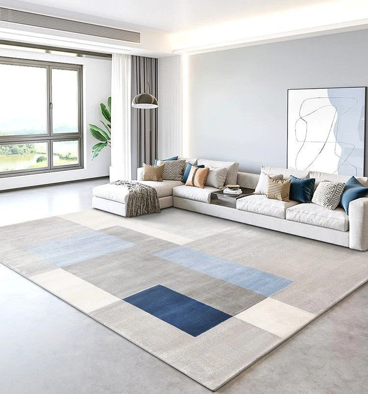 Living Room Modern Rugs, Large Modern Area Rugs in Dining Room, Large Contemporary Rugs for Office, Blue Geometric Modern Rugs