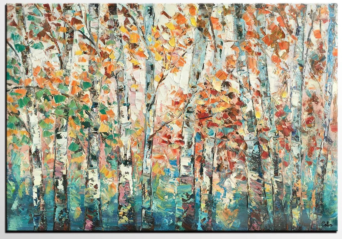 Landscape Oil Paintings, Autumn Tree Paintings, Custom Canvas Painting for Living Room, Landscape Painting on Canvas, Palette Knife Paintings