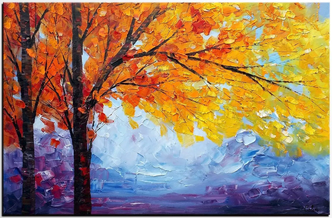 Autumn Tree Painting, Autumn Paintings, Original Landscape Oil Paintings, Custom Art, Canvas Painting for Living Room