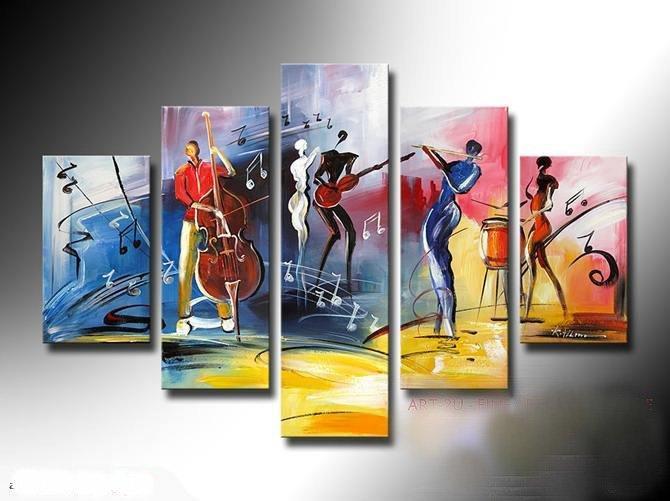 5 Piece Abstract Painting, Large Painting on Canvas, Cellist Painting, Paintings for Living Room, Flute Player, Drummer Painting
