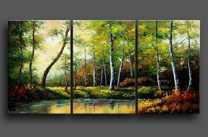 Landscape Canvas Painting, Acrylic Landscape Painting, Forest Tree Painting, Canvas Painting for Living Room, 3 Piece Wall Art Paintings