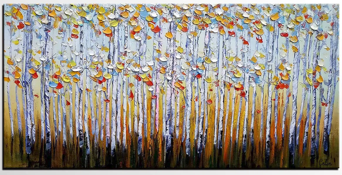 Abstract Landscape Paintings, Custom Original Oil Painting, Palette Knife Painting, Autumn Tree Paintings, Landscape Paintings for Bedroom