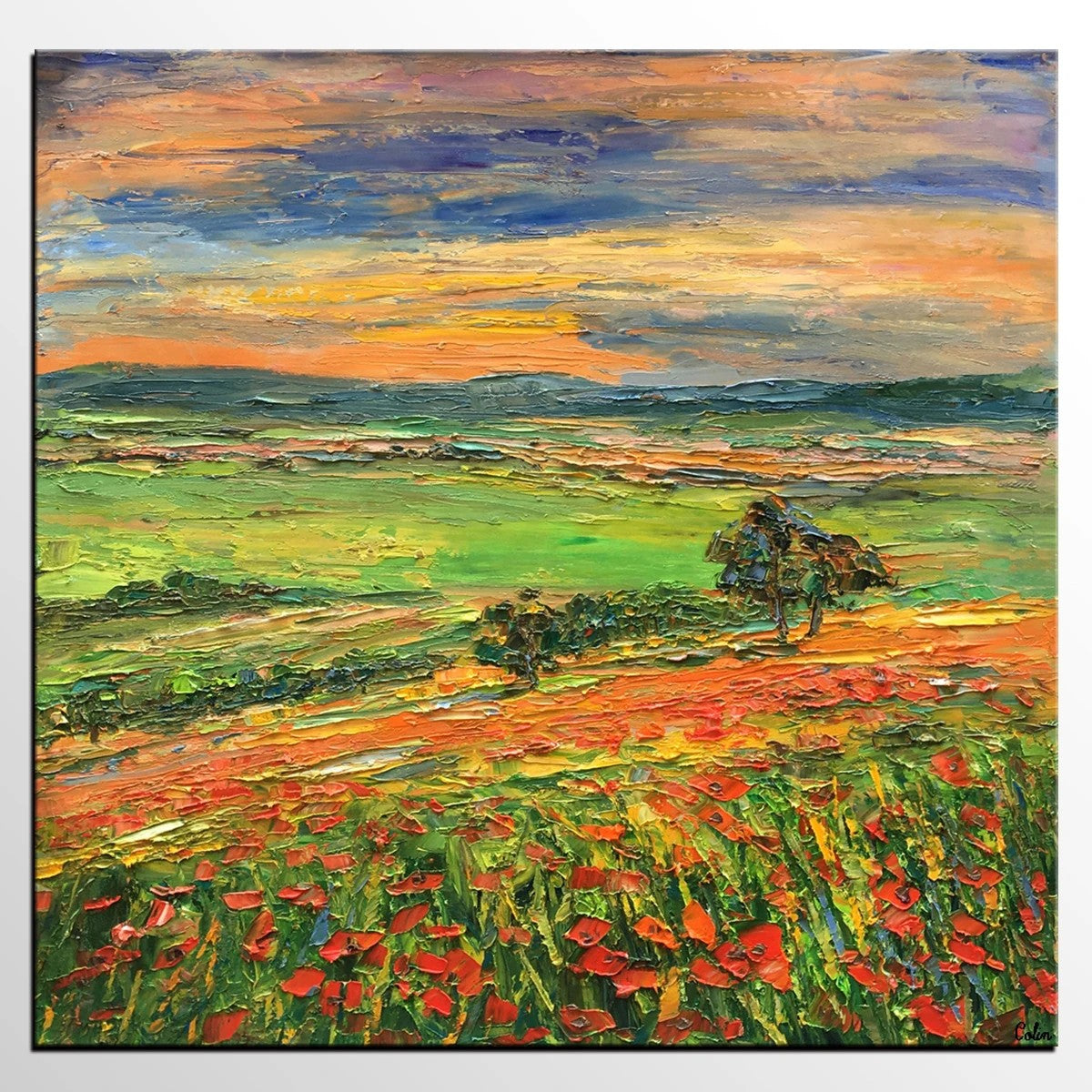 Landscape Painting on Canvas, Flower Field Painting, Heavy Texture Paintings, Custom Original Oil Painting, Living Room Wall Art Paintings