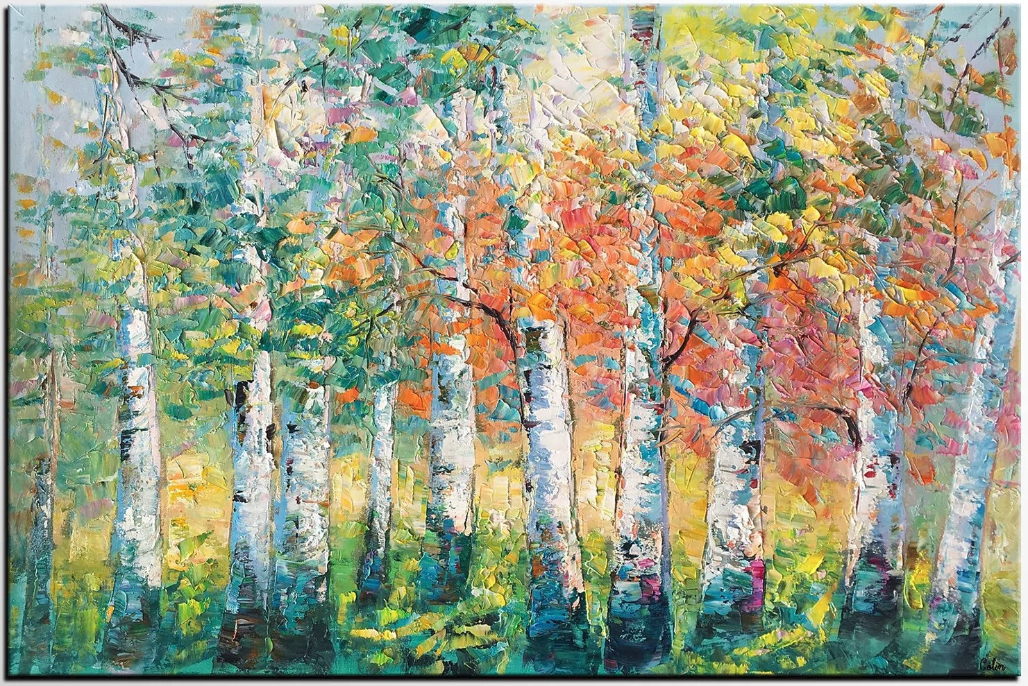 Landscape Oil Paintings, Birch Tree Painting, Large Wall Art Painting, Custom Oil Painting on Canvas, Wall Art Paintings for Sale
