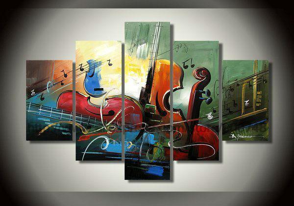 5 Piece Abstract Painting, Cello Painting, Modern Abstract Painting, Violin Painting, Bedroom Abstract Painting
