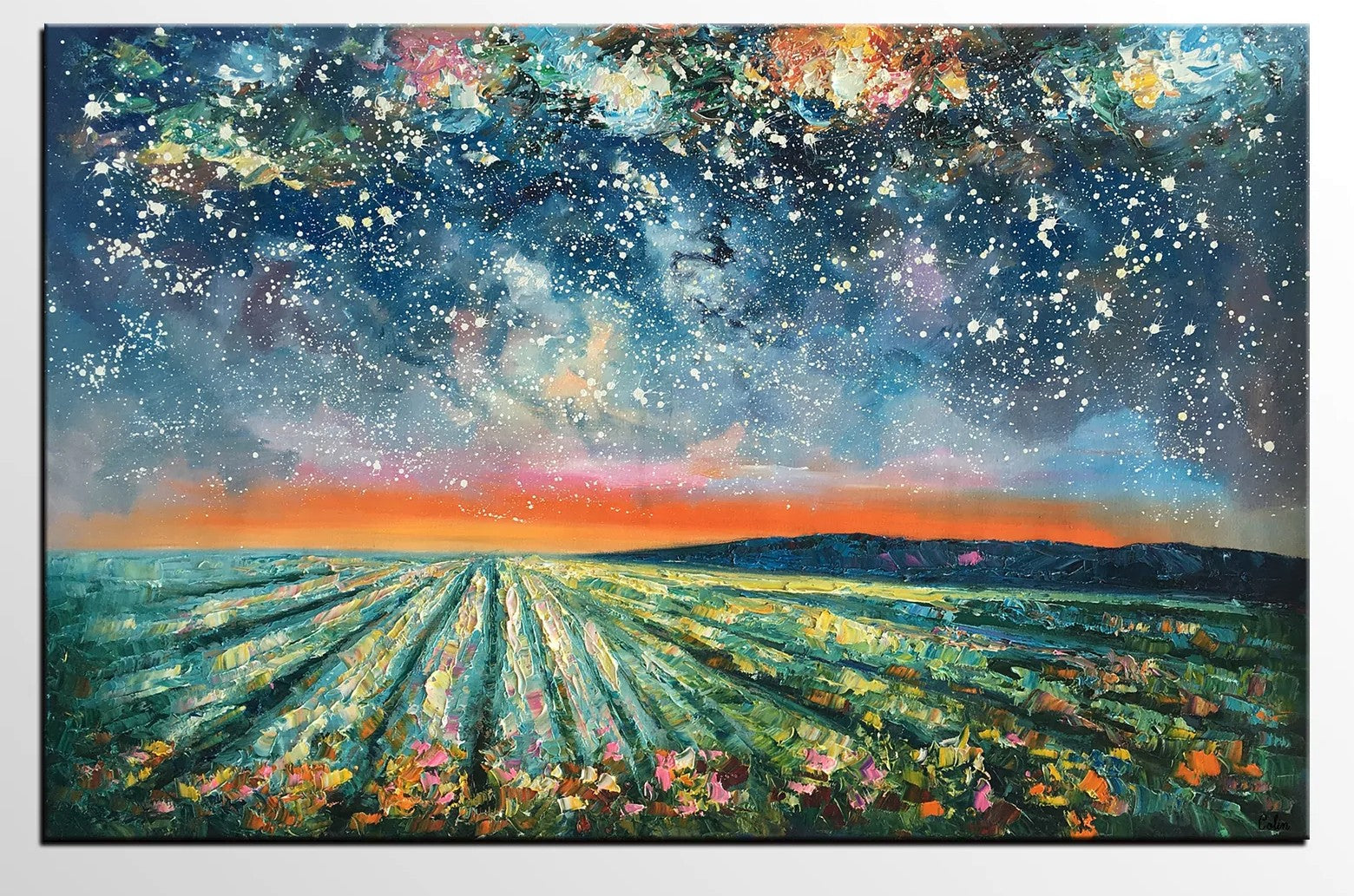 Abstract Landscape Painting, Starry Night Painting, Original Landscape Paintings, Heavy Texture Painting, Landscape Paintings for Living Room