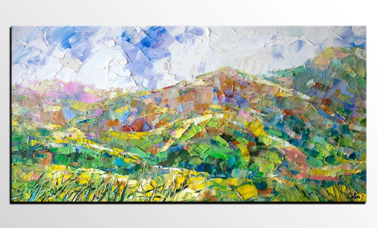 Mountain Landscape Painting, Spring Mountain Painting, Custom Original Painting on Canvas, Landscape Painting for Dining Room
