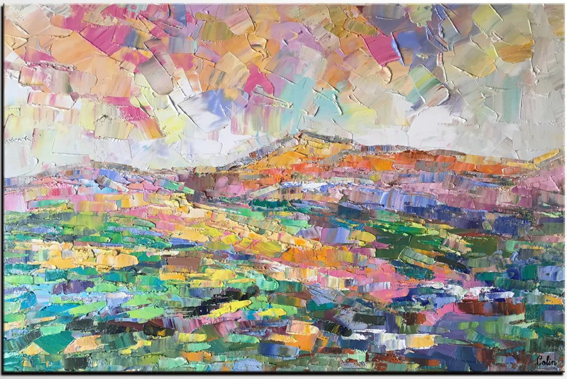 Abstract Mountain Landscape Painting, Custom Landscape Painting on Canvas, Large Painting for Living Room, Heavy Texture Painting