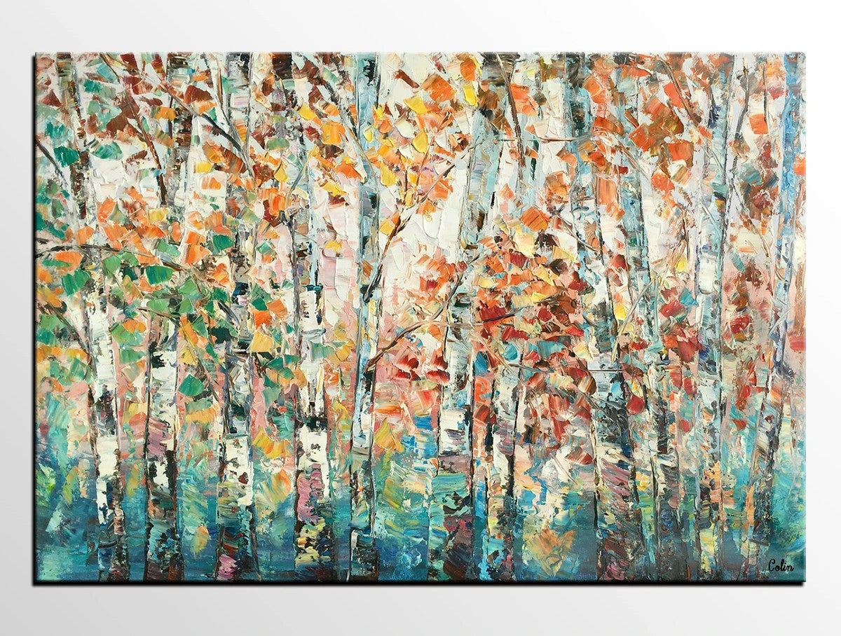 Landscape Oil Paintings, Autumn Tree Paintings, Custom Canvas Painting for Living Room, Landscape Painting on Canvas, Palette Knife Paintings