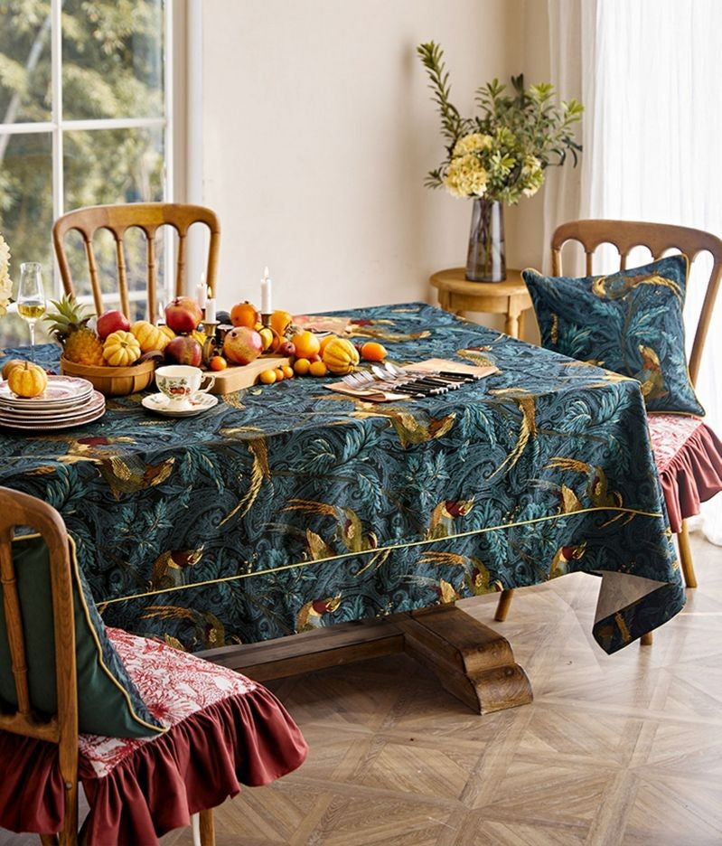 Nightingale Bird Tablecloth, Farmhouse Table Cloth, Blue Rectangle Tablecloth for Dining Room Table, Square Tablecloth, Waterproof Tablecloth