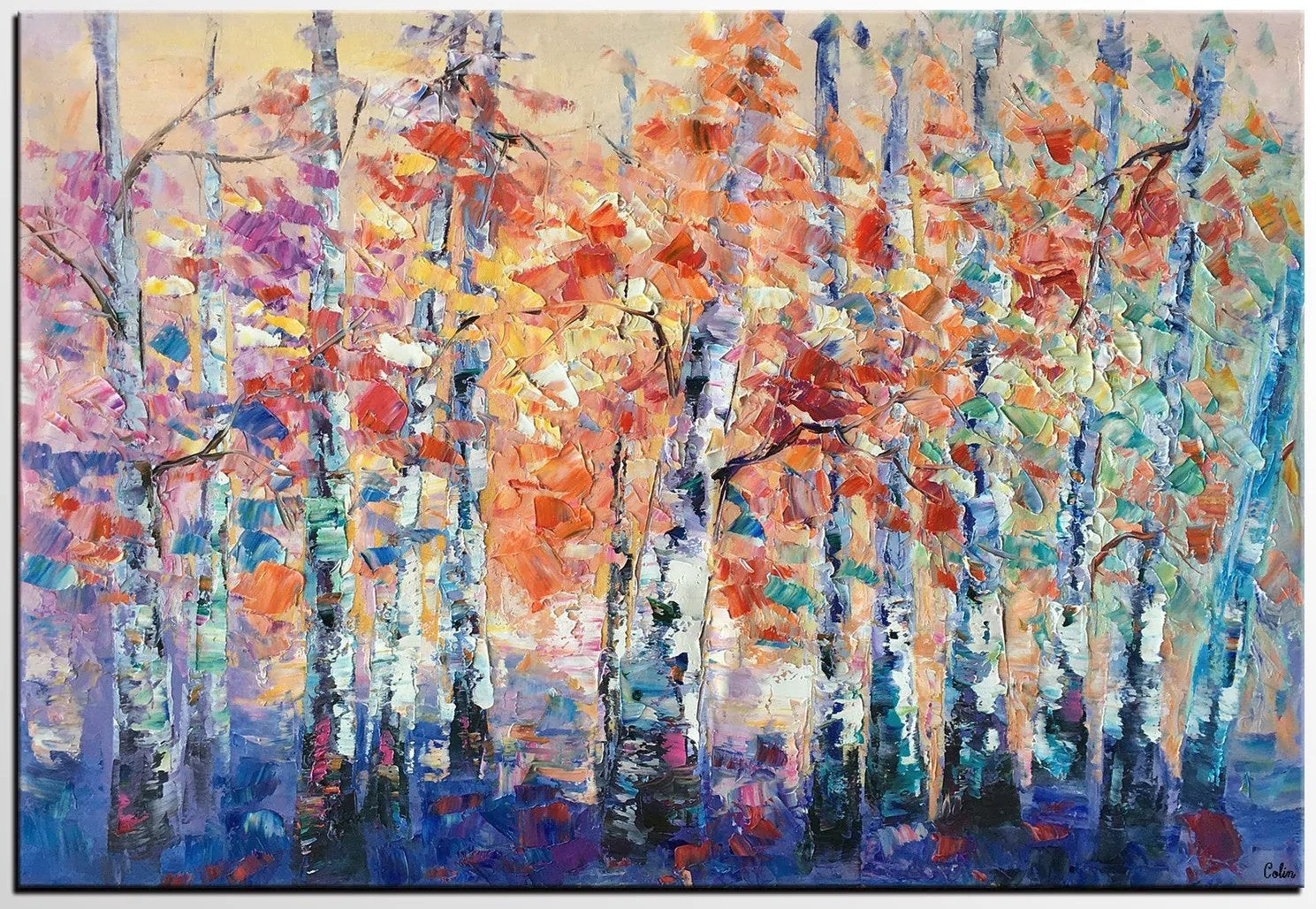 Palette Knife Paintings, Autumn Tree Landscape Paintings, Custom Canvas Painting for Dining Room, Landscape Canvas Paintings, Heavy Texture Painting