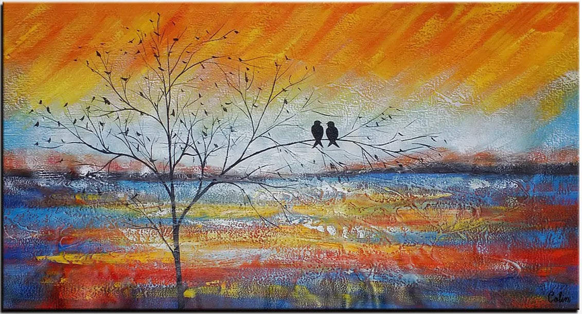 Acrylic Abstract Painting, Love Birds Painting, Living Room Wall Art Paintings, Custom Original Paintings, Acrylic Painting for Sale