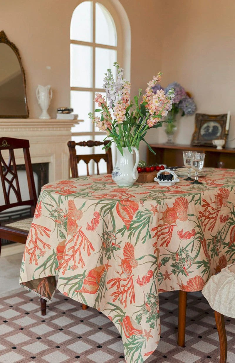Modern Rectangle Tablecloth for Dining Room Table, Sea Shell Pattern Tablecloth, Square Tablecloth, Farmhouse Table Cloth, Wedding Tablecloth