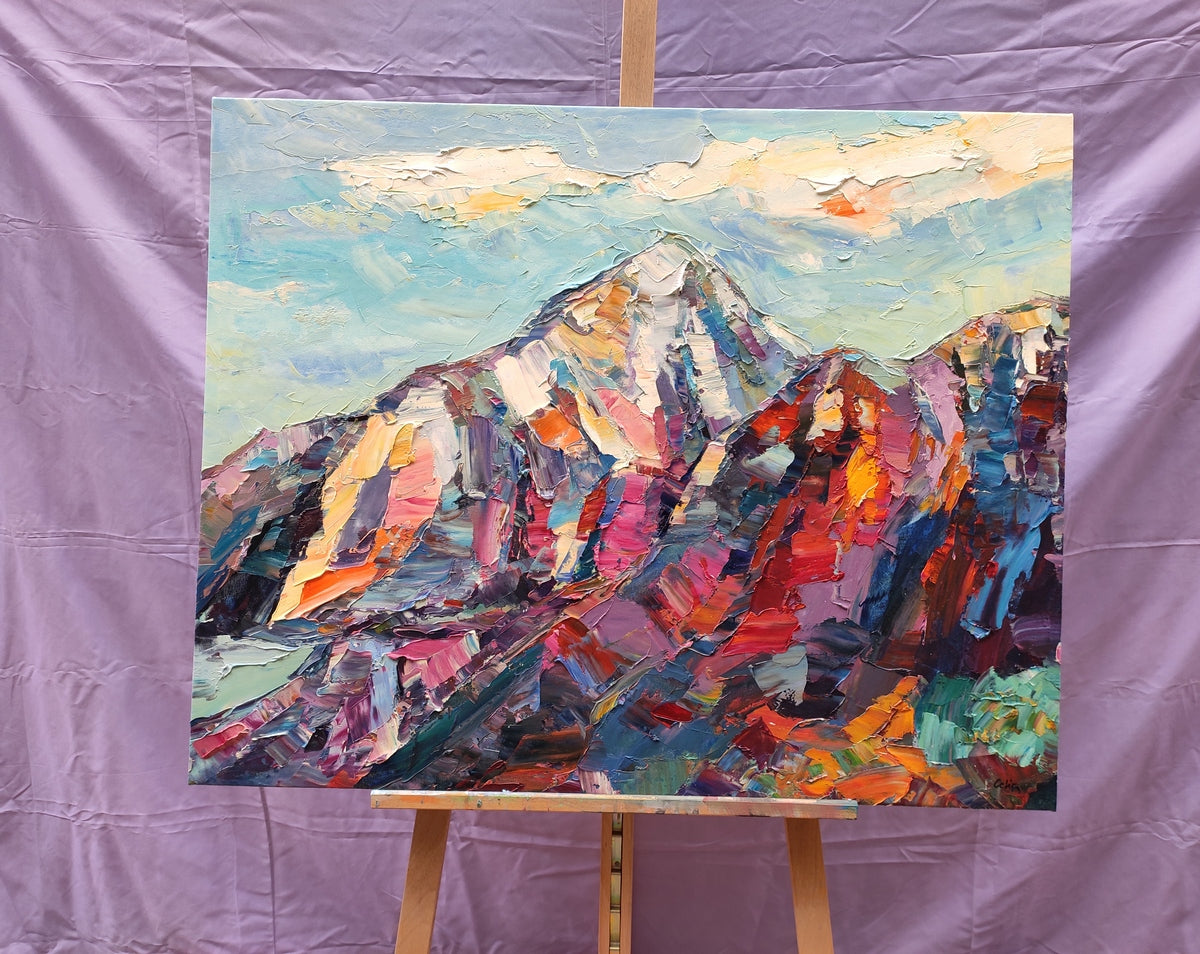 Mountain Landscape Painting, Heavy Texture Canvas Art, Hand Painted Wall Art Painting, Original Oil Paintings