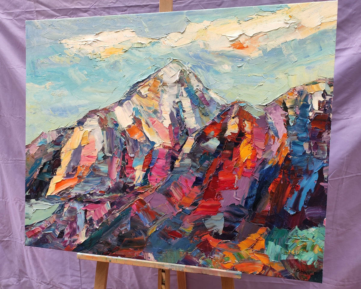Original Landscape Painting, Palette Knife Painting, Mountain Painting, Hand Painted Canvas Painting for Sale