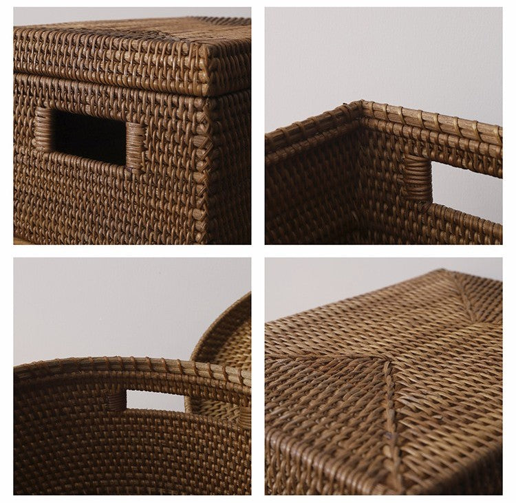 Storage Baskets for Clothes, Large Brown Rattan Storage Baskets, Storage Baskets for Bathroom, Rectangular Storage Baskets, Storage Basket with Lid