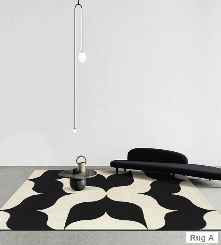 Large Black and White Geometric Modern Rugs for Dining Room, Mid Century Modern Rugs for Living Room, Contemporary Wool Rugs under Dining Room Table