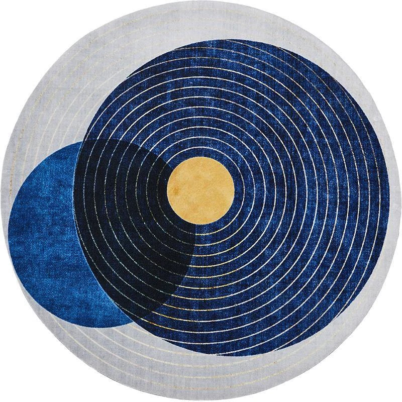 Blue Round Area Rugs for Living Room, Study Room Modern Area Rugs, Bedroom Floor Rugs, Large Contemporary Area Rugs for Dining Room