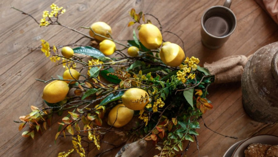 Lemon Branch, Fragrans stems, Fern leaf, Creative Flower Arrangement Ideas for Home Decoration, Unique Artificial Flowers, Simple Artificial Floral for Dining Room Table