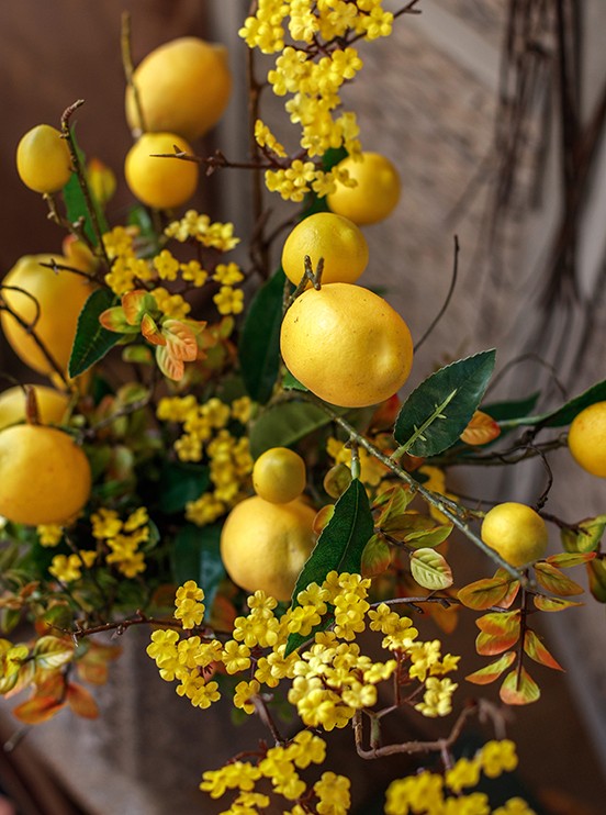 Lemon Branch, Fragrans stems, Fern leaf, Creative Flower Arrangement Ideas for Home Decoration, Unique Artificial Flowers, Simple Artificial Floral for Dining Room Table
