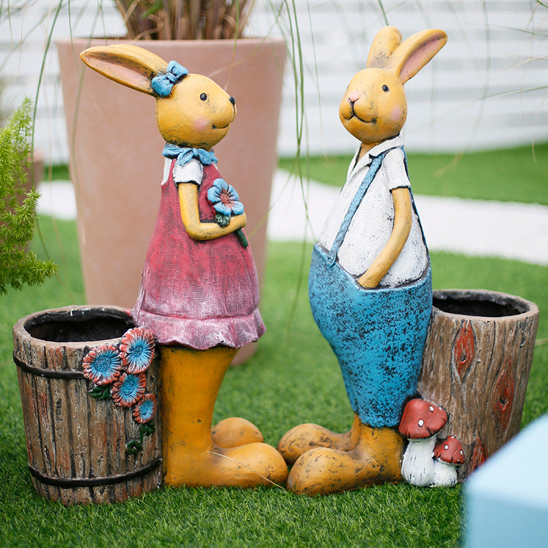 Large Rabbit Statues, Rabbit Flowerpots, Animal Statue for Garden Ornament, Villa Courtyard Decor, Outdoor Decoration, Garden Decor Ideas