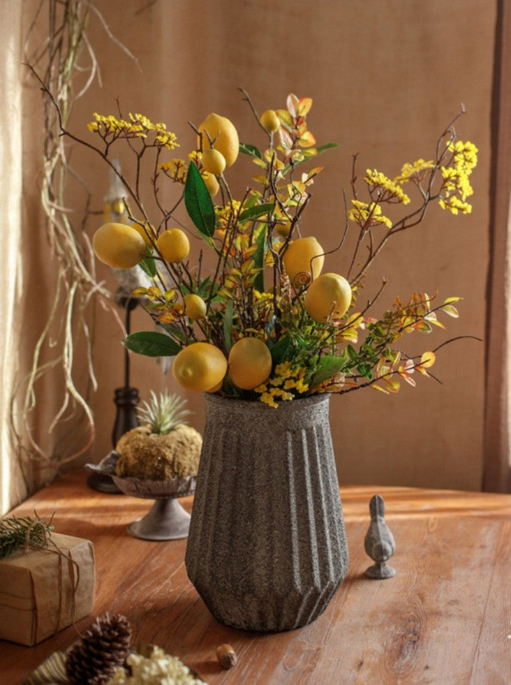 Lemon Branch. Fragrans stems. Fern leaf. Creative Flower Arrangement Ideas for Home Decoration. Unique Artificial Flowers. Simple Artificial Floral for Dining Room Table