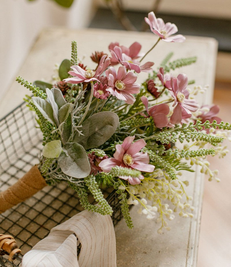 Spring Artificial Floral for Dining Room Table. Bunch of Calliopsis Flowers. Botany Plants. Creative Modern Flower Arrangement Ideas for Home Decoration