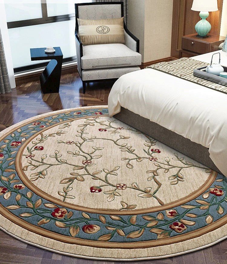 Farm House Flower Pattern Area Rugs, Rustic Round Area Rug under Coffee Table, Dining Room Area Rugs, Bedroom Floor Rugs, Large Rugs for Living Room