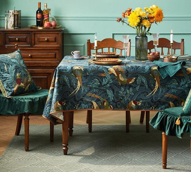 Blue Rectangle Tablecloth for Dining Room Table, Nightingale Bird Tablecloth, Farmhouse Table Cloth, Square Tablecloth, Waterproof Tablecloth