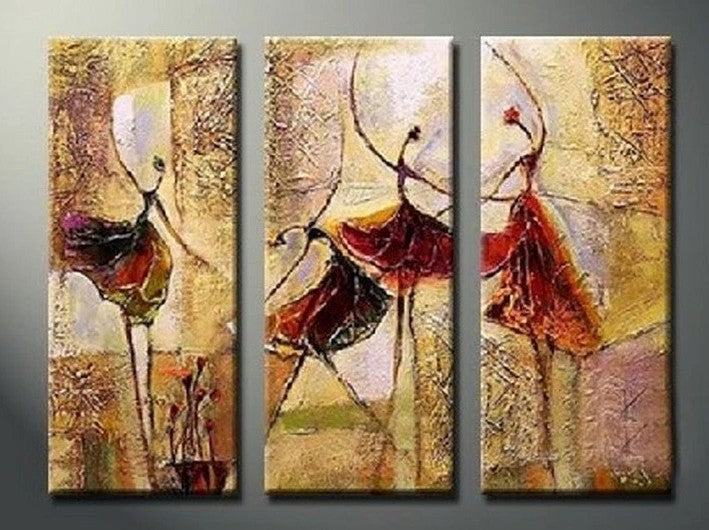Bedroom Wall Art, Heavy Texture Canvas Painting, Ballet Dancer Painting, Abstract Figure Art, Acrylic Art, 3 Piece Wall Art