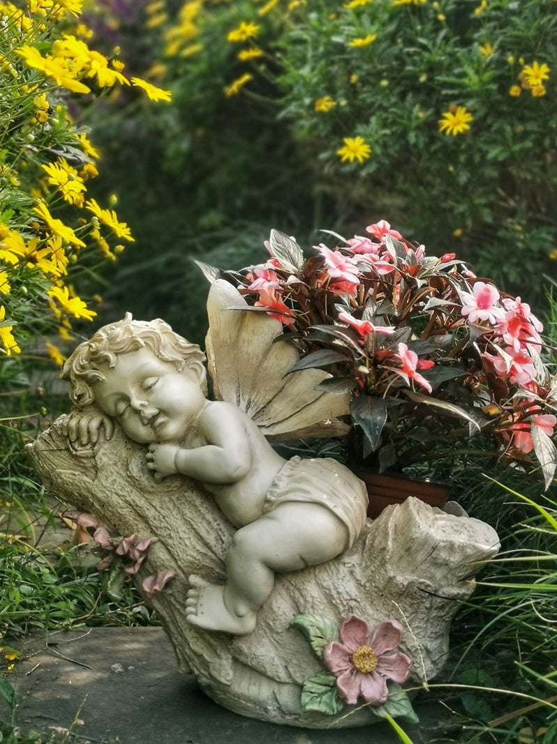Large Little Angel Flowerpot, Resin Statue for Garden, Creative Modern Statue for Garden Ornaments, Villa Outdoor Decor Gardening Ideas