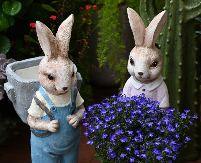 Large Rabbit Lovers Statue for Garden, Bunny Flowerpot, Garden Courtyard Ornament, Villa Outdoor Decor Gardening Ideas, Modern Garden Sculptures