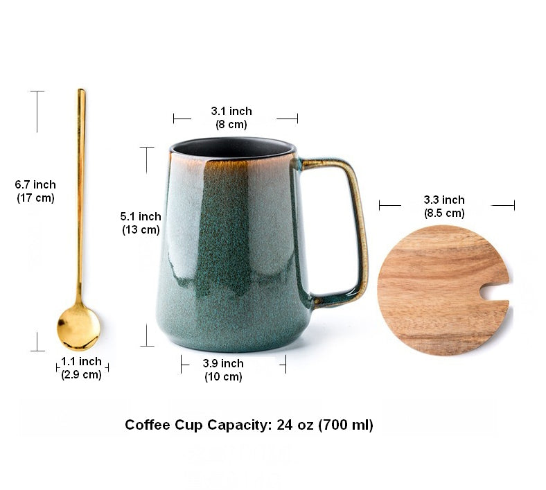 24 oz Large Capacity Coffee Cups, Birthday Gifts, Large Green Ceramic Coffee Mug, Stoneware Coffee Mugs, Handmade Pottery Coffee Mug