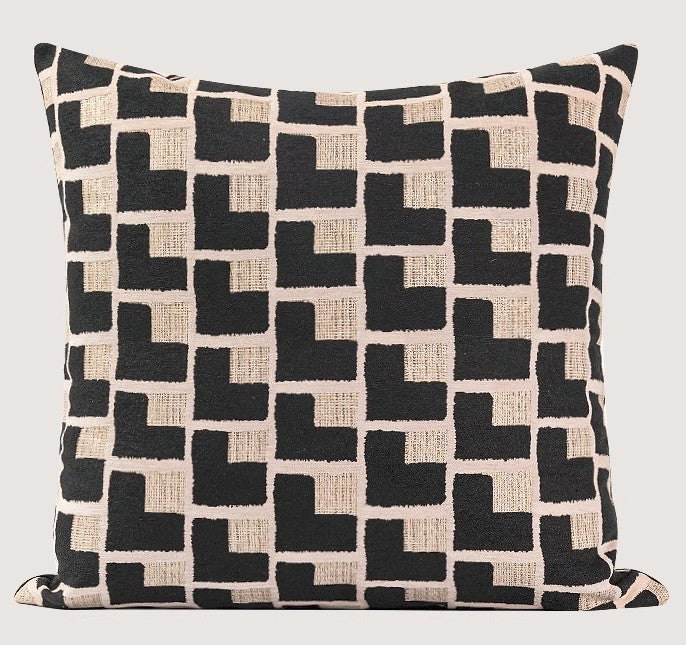 Abstract Contemporary Throw Pillow for Living Room, Black Chequer Modern Sofa Throw Pillows, Large Decorative Throw Pillows for Couch
