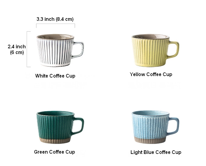 Ceramic Coffee Cups, Coffee Cup and Saucer Set, Pottery Coffee Cups, Cappuccino Coffee Mug, Coffee Cup for Sale, Tea Cup, White / Green / Blue / Yellow