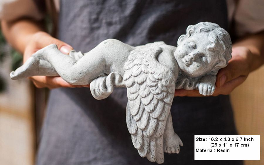 Lovely Sleeping Angel Statue for Garden. Beautiful Cute Garden Courtyard Ornaments. Unique Modern Garden Sculptures. Creative Villa Outdoor Decor Gardening Ideas