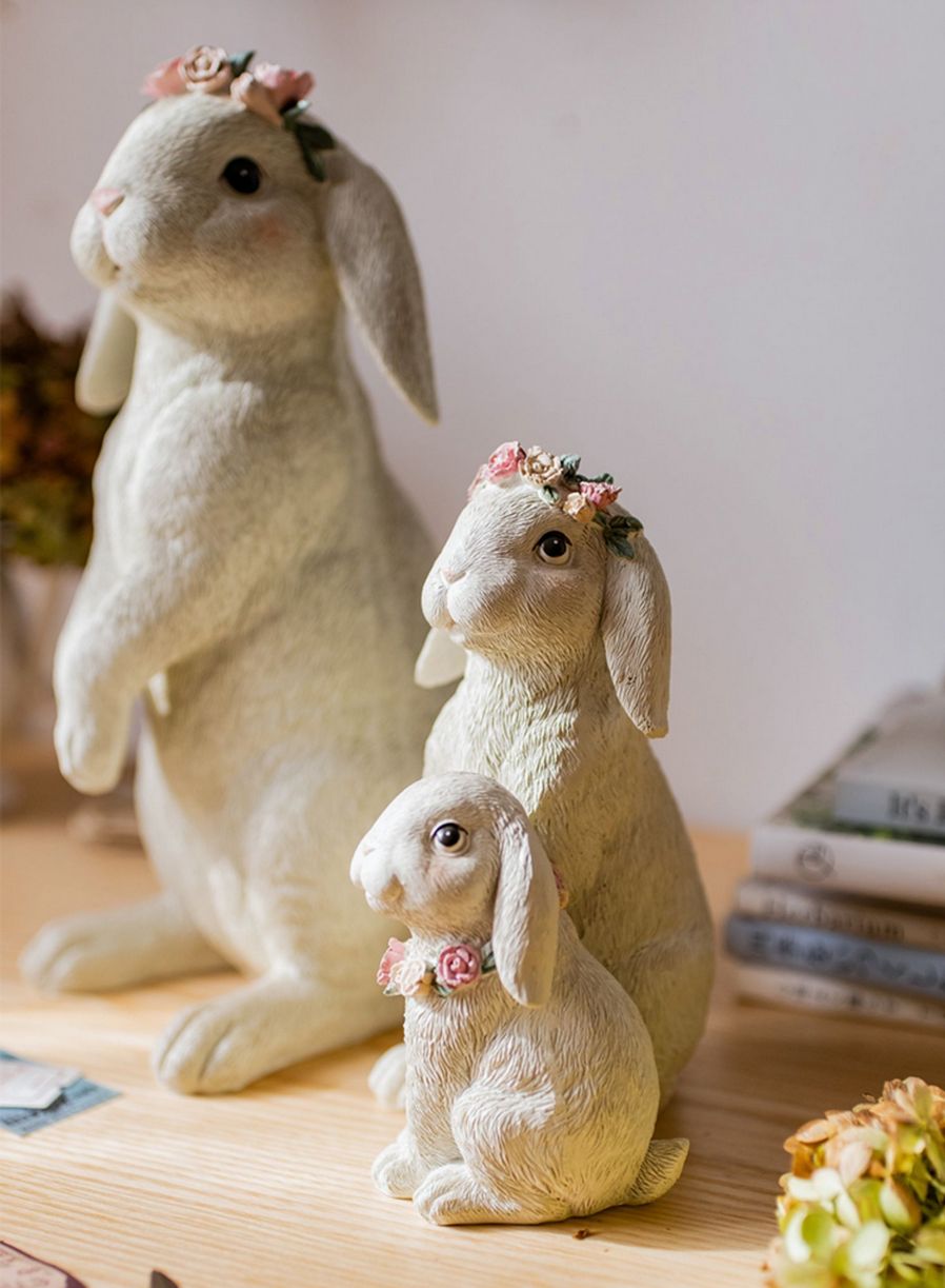 Beautiful Cute Garden Courtyard Ornaments, Lovely Rabbit Family Statue for Garden, Unique Modern Garden Sculptures, Creative Villa Outdoor Decor Gardening Ideas