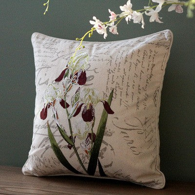 Orchid Flower Cotton and Linen Pillow Cover. Rustic Sofa Pillows for Living Room. Decorative Throw Pillows for Couch