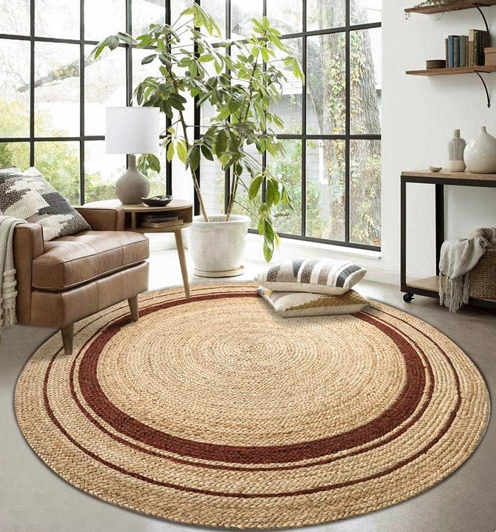 Large Rugs in Living Room, Handmade Jute Rug, Round Modern Rugs in Dining Room, Round Rugs under Coffee Table, Rustic Jute Round Rugs for Farmhouse