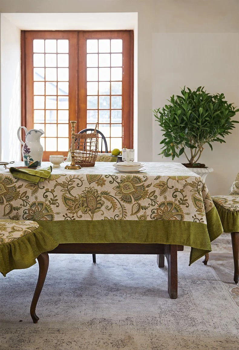Extra Large Modern Tablecloth Ideas for Dining Room Table, Green Flower Pattern Table Cover for Kitchen, Outdoor Picnic Tablecloth, Rectangular Tablecloth for Round Table