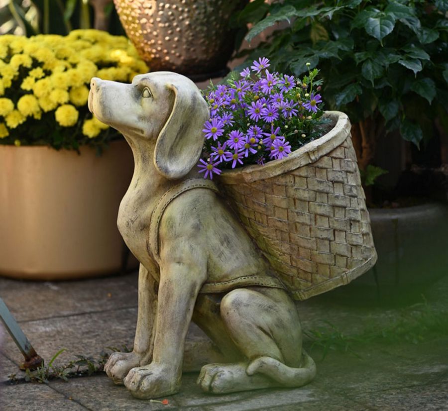 Large Dog Flowerpot. Resin Statue for Garden. Modern Dog Animal Statue for Garden Ornaments. Villa Outdoor Decor Gardening Ideas
