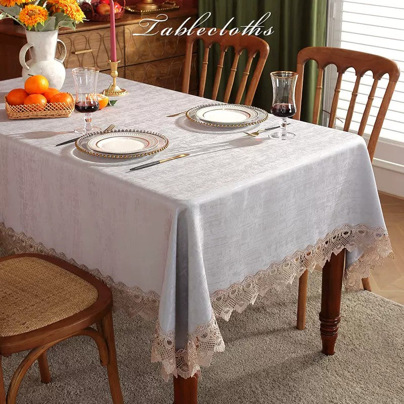Large Modern Rectangle Tablecloth, Square Tablecloth for Round Table, Modern Table Cover for Dining Room Table, Gray Lace Tablecloth for Home Decoration