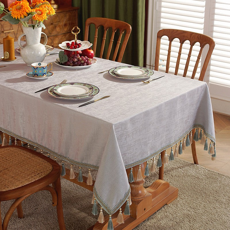 Gray Fringes Tablecloth for Home Decoration, Modern Rectangle Tablecloth, Large Simple Table Cloth for Dining Room Table, Square Tablecloth for Round Table