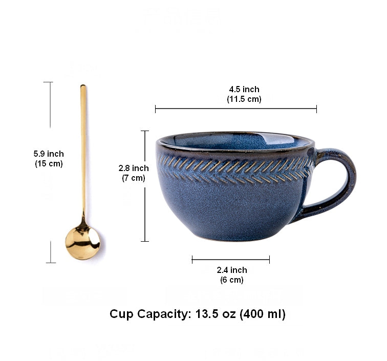 Blue Ceramic Coffee Cup, Stoneware Milk Mugs, Large Capacity Coffee Cups, Birthday Gifts, Handmade Pottery Coffee Mug