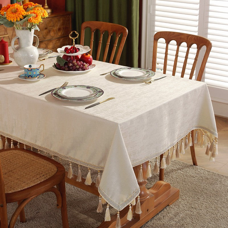 Beige Fringes Tablecloth for Home Decoration, Modern Rectangle Tablecloth, Square Tablecloth for Round Table, Large Simple Table Cloth for Dining Room Table