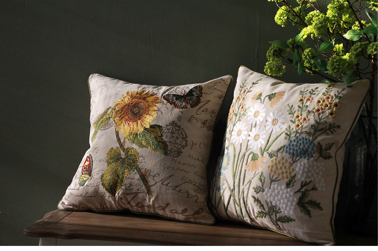 Rustic Sofa Pillows for Living Room. Sunflower Pillow. Spring Flower Pillow. Cotton and Linen Pillow Cover. Decorative Throw Pillows for Couch