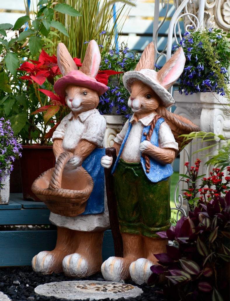 Large Rabbit Statue for Garden, Garden Courtyard Ornaments, Villa Outdoor Decor Gardening Ideas, Bunny Flowerpot, Modern Garden Sculptures