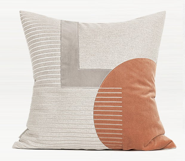 Beige Orange Pink Taped Embroidered Square Pillows, Modern Throw Pillow, Sofa Pillows, Couch Pillows